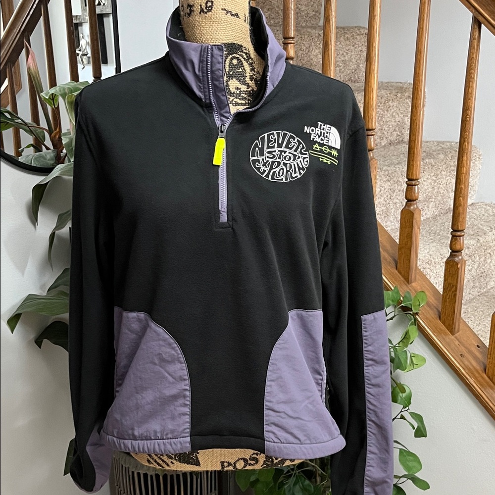 The North Face Black and Lavender Quarter-Zip Pullover